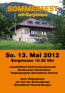 Plakat Sommerfest mit Bergmesse 2012 beim Kolpinghaus am 
Fu&szlig; des Scheulbergs Schw&auml;bisch Gm&uuml;nd-Bargau